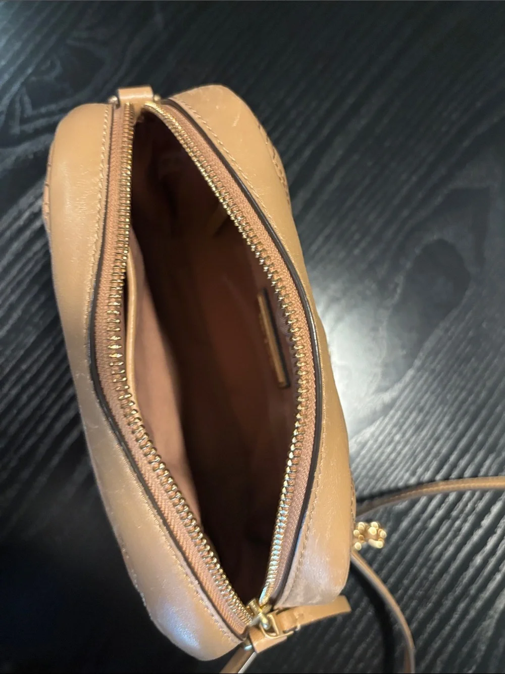 Tory Burch Tan Quilted Leather Crossbody Bag with Chain Strap